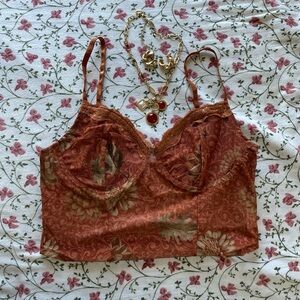 SHEIN Rust Floral Lace Camisole